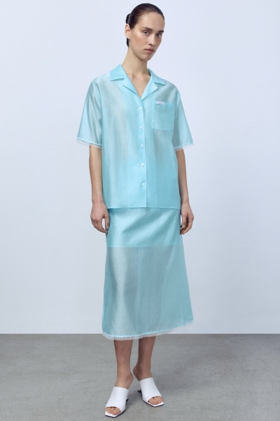 Юбка из батистовой вуали с кружевом, мятный