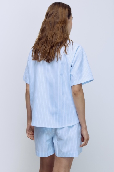 Рубашка пижамная в широкую полоску с коротким рукавом, голубой