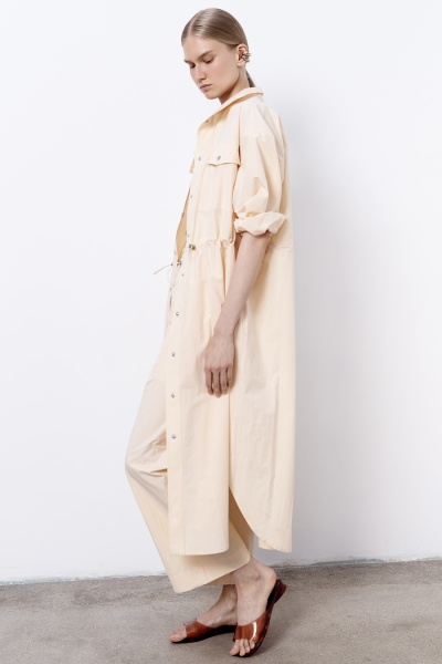 Платье из итальянского варёного хлопка на кнопках, персиковый