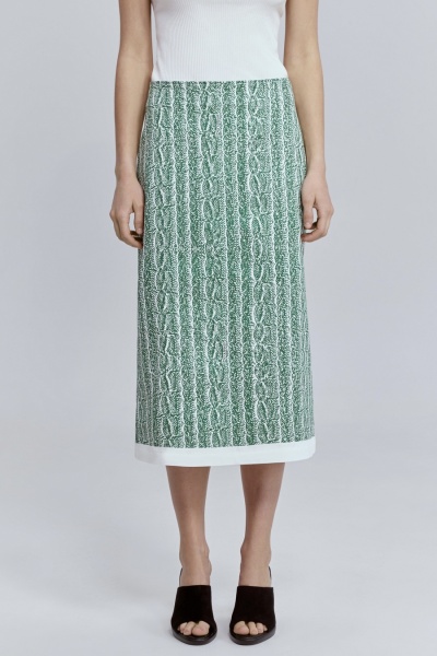 Юбка прямая из лёгкого денима с принтом «косы», зелёный