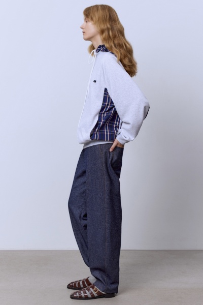 Худи из футера с нейлоном, серый меланж