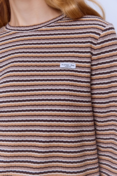 Лонгслив в полоску из вискозной рибаны, бежевый/шоколад