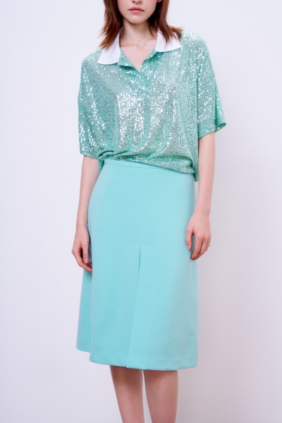 Юбка миди из поливискозы со складкой, мятный