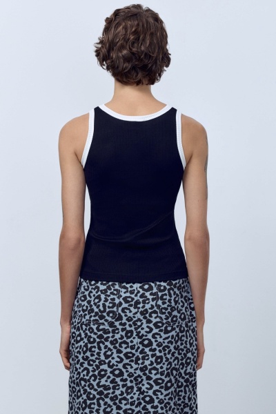 Топ из хлопковой рибаны с контрастной отделкой, синий