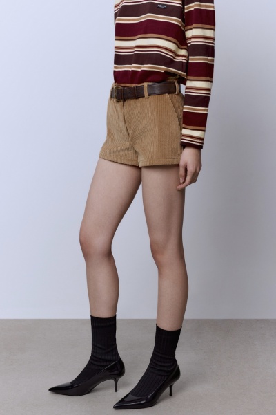 Шорты мини из вельвета, бежевый