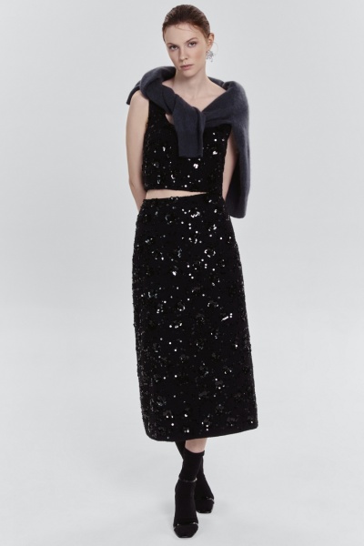 Юбка из твида с бисером и пайетками, чёрный