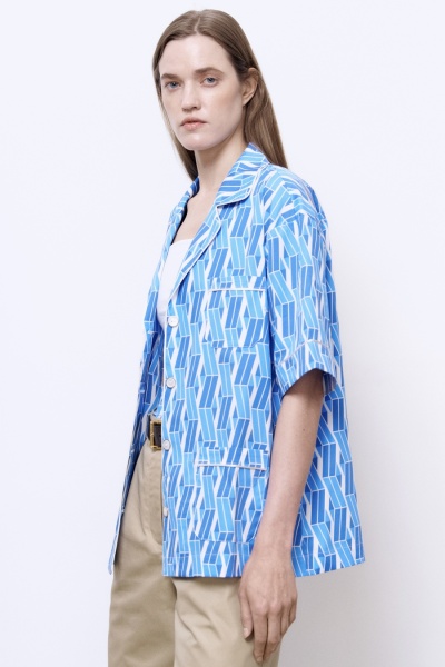Рубашка из хлопка с геометричным принтом, голубой