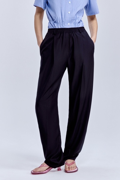 Брюки в полоску со складками, синий