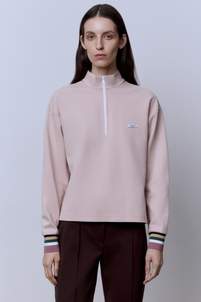 Поло на молнии с длинным рукавом, телесный