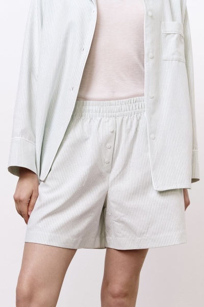 Шорты пижамные лен с хлопком в тонкую полоску, мятный