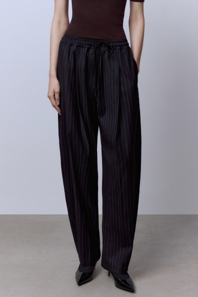 Брюки из шерстяной фланели в полоску, чёрный