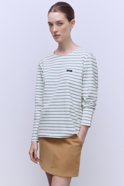 Лонгслив из хлопка в полоску, оливковый