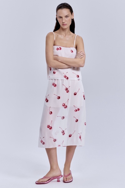 Юбка из шифона с принтом «вишни», молочный