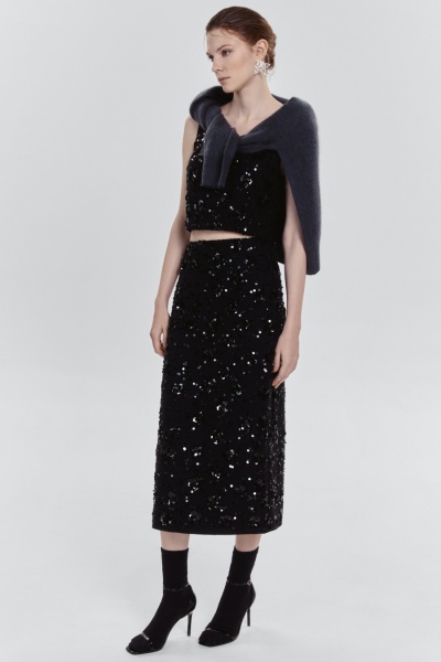 Юбка из твида с бисером и пайетками, чёрный