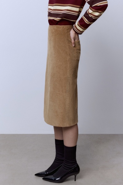 Юбка миди из вельвета, бежевый
