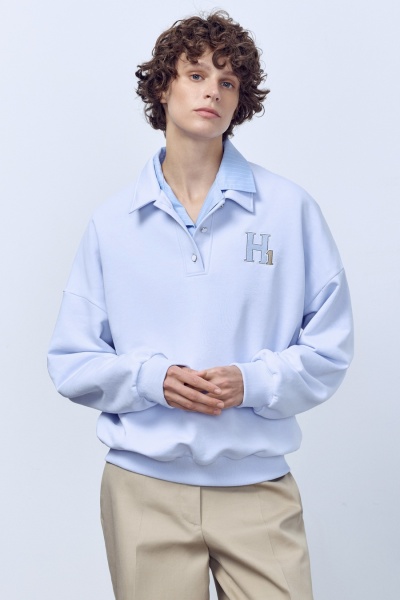 Поло с длинным рукавом из футера, голубой