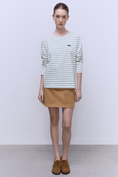 Лонгслив из хлопка в полоску, оливковый