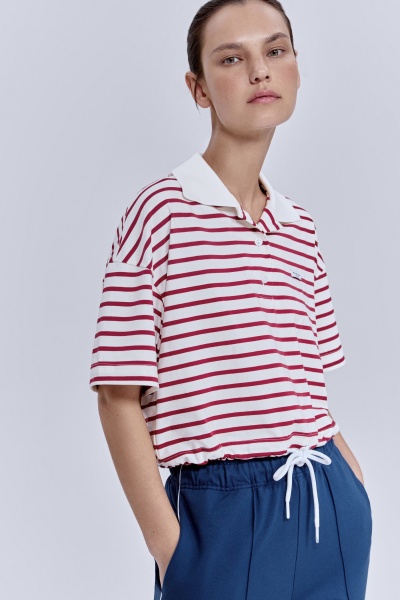 Поло в полоску на кулиске, красный