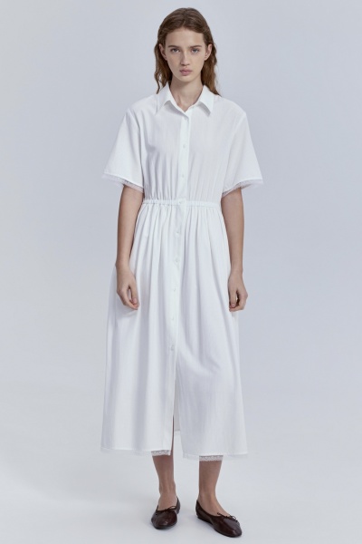 Платье из фактурного хлопка с кружевом, белый