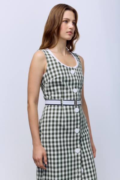 Сарафан из легкого денима в клетку, зелёный