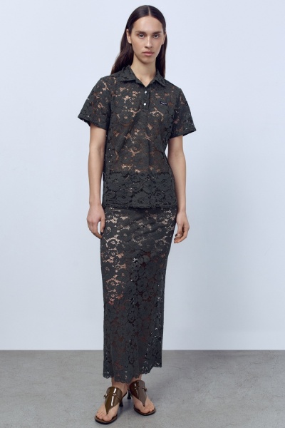 Юбка-макси из кружева, тёмно-зелёный