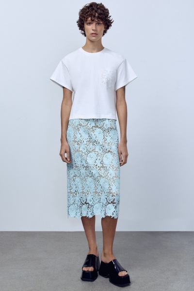 Юбка А-лайн из объемного итальянского кружева, мятный