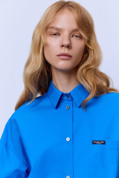 Рубашка с кокеткой на кулиске, синий