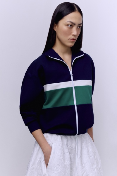 Толстовка на молнии с контрастными вставками, синий