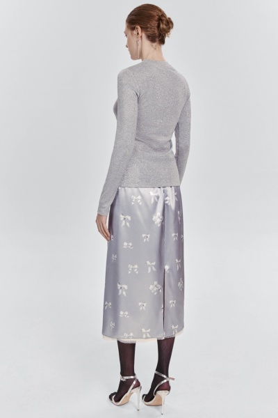 Юбка прямая с бантами и кружевом, жемчужный